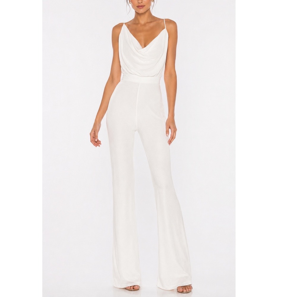 MISHA Moyra Pantsuit Women's US 0 Ivory Cowl Neck Wide Leg Bridal Reception